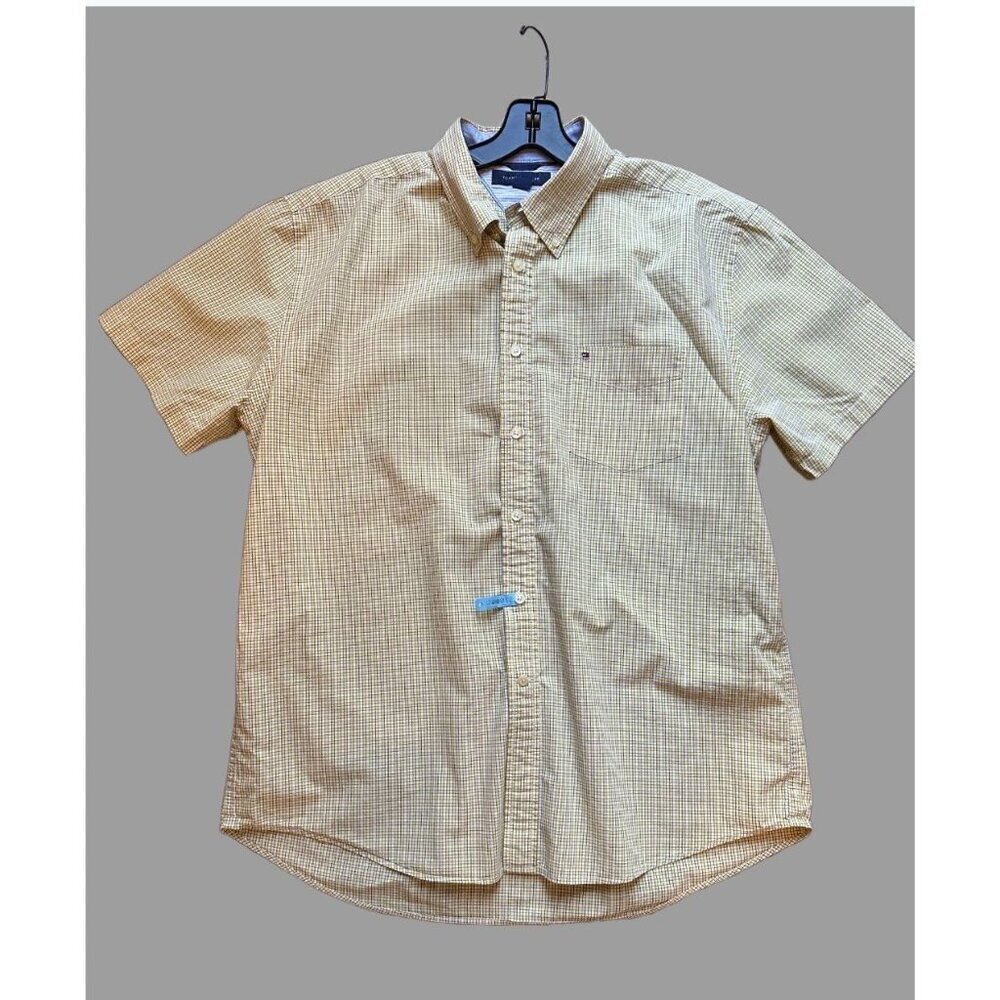 Tommy Hilfiger Men’s Yellow & White Micro Check Button Front Shirt XL 50” Chest